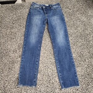 Risen Jeans Asymmetrical Closure Sz 9/29 Darkwash Stretch Rawhem Skinny Straight